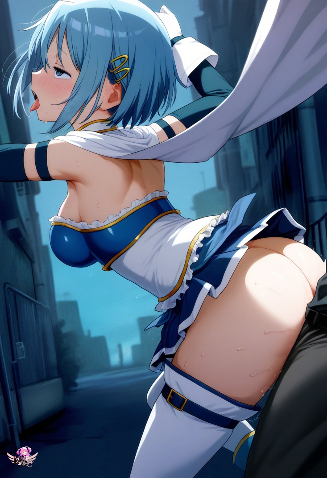 ahe_gao ai_generated artist_logo ass ass_focus big_ass blue_eyes blue_hair breast_plate butt_focus defeated defeated_heroine female female_focus fucked_from_behind fucked_senseless madoka_worship magical_girl magical_girl_outfit mahou_shoujo_madoka_magica miki_sayaka puella_magi_madoka_magica rough_sex sex short_hair solo_focus straight tongue_out