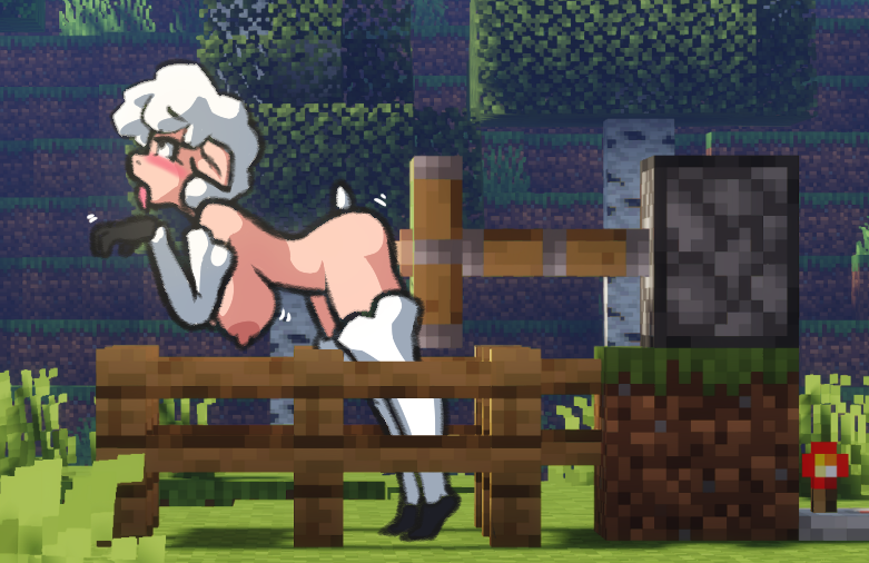 1girls ahe_gao anthro areolae ass ass bare_shoulders bent_over big_ears blush blush breasts end_rod female fence furry large_breasts leaning_forward leaning_on_fence looking_up minecraft nipples penetration piston_(minecraft) poofy_hair redstone screenshot_background sheep sheep_girl short_tail side_view solo theidiotmuffin tongue tongue_out white_hair wool wool_(fur)