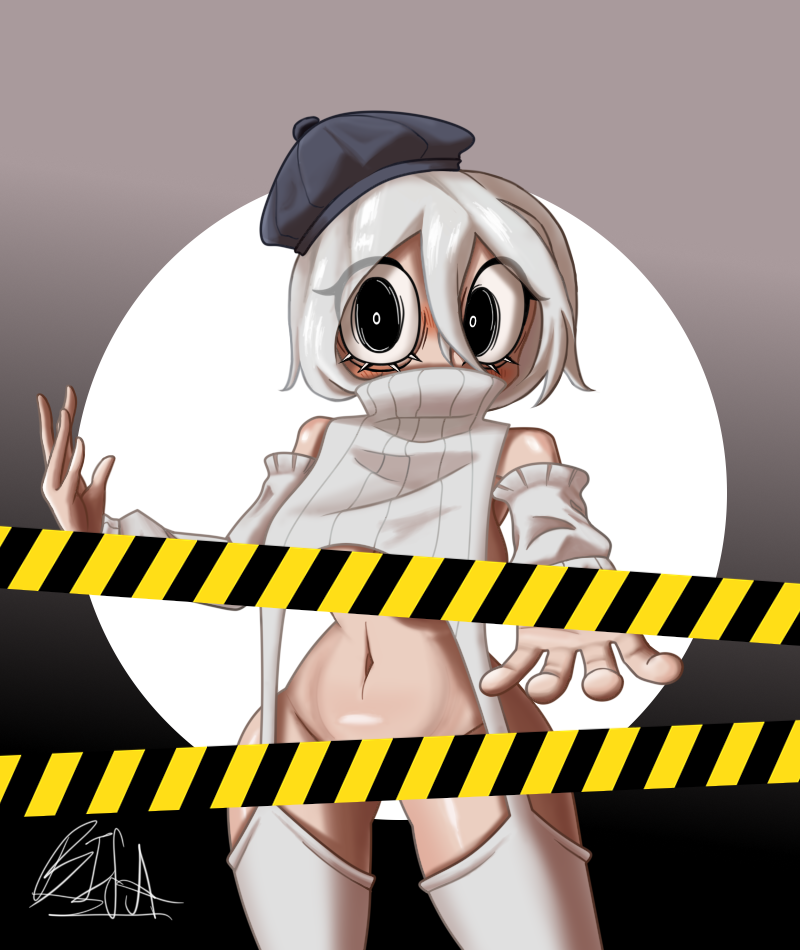 beret bifa big_breasts censor_bar crazy_eyes dusttale dusttale_sans eyelashes female female_only hi_res huge_breasts humanized humanoid looking_at_viewer no_bra no_panties rule_63 sans sans_au sp_dusttale thick_thighs undertale undertale_(series) undertale_au white_hair