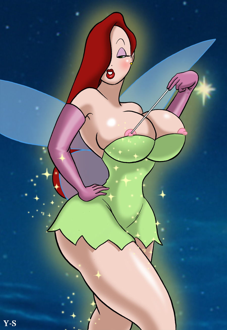 1girls areolae breasts cosplay disney erect_nipples fairy female female_only huge_breasts human ineffective_clothing jessica_rabbit nipples peter_pan_(disney) skirt solo tinker_bell_(cosplay) who_framed_roger_rabbit y-s