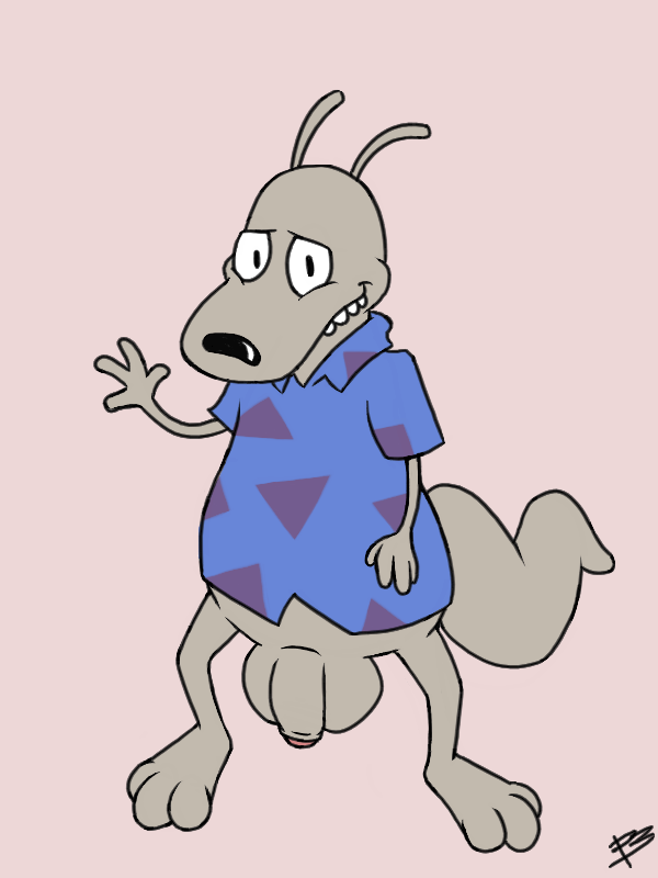 almost_naked anthro balls big_balls bottomless clothed clothing flaccid foreskin furry glans marsupial nickelodeon partially_retracted_foreskin penis rocko rocko's_modern_life shirt shirt_only small_penis uncut wallaby