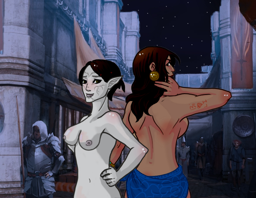 2girls breasts color dalish_elf dragon_age dragon_age_2 dragon_age_origins elf female isabela male merrill merrill_(dragon_age)