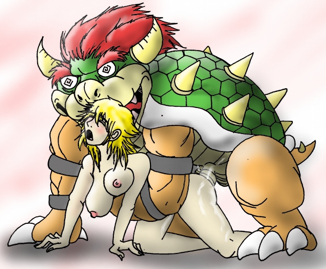 artist_request bowser doggy_style female green_shell horns human koopa male mario_(series) nintendo princess_peach sex shell spiky_shell straight