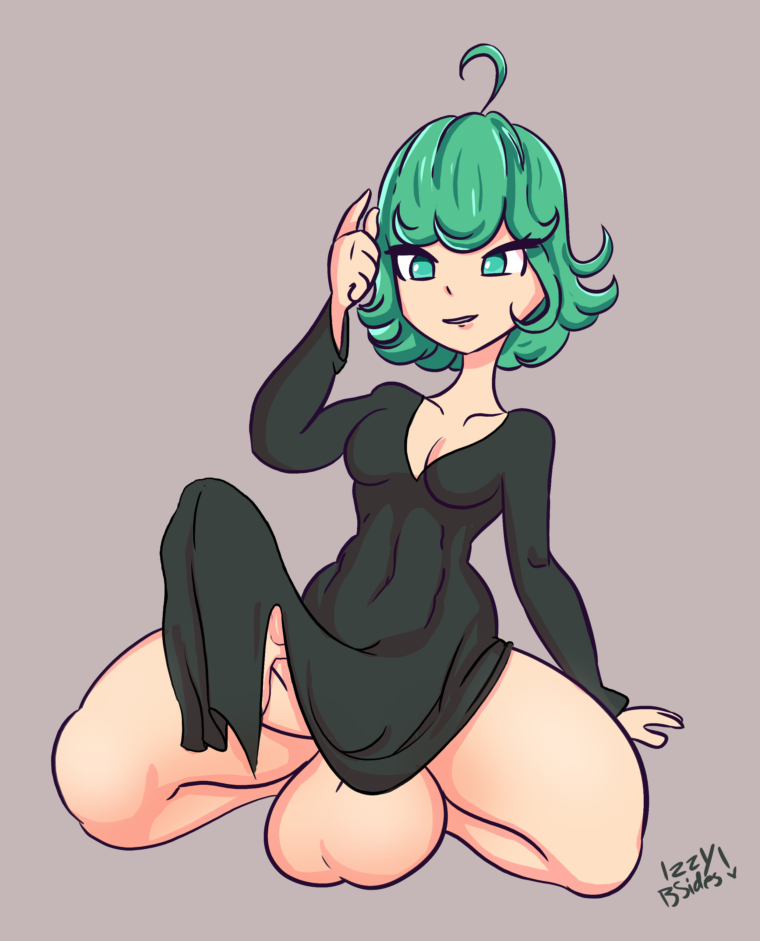 1futa, balls, big balls, big penis, breasts, clothed, clothing, erection under clothes, futa only, futanari, green hair, huge balls, huge cock, huge penis, huge testicles, human, intersex, izzybsides, light skin, light-skinned futa, mostly clothed, one-punch man, pale skin, penis, small but hung, solo, tatsumaki, testicles, thick thighs, veiny penis