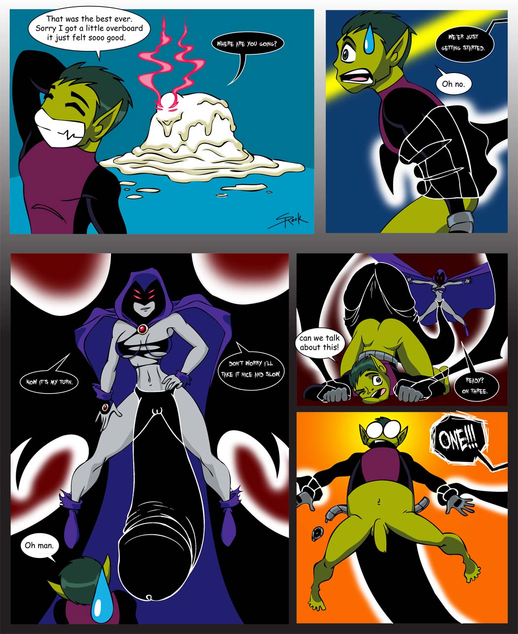 1boy 1futa beast_boy dc dc_comics futa_is_bigger futa_on_male futanari intersex penis_size_difference rachel_roth raven_(dc) selrock teen_titans