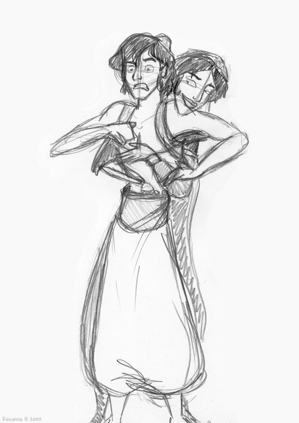 2002 2boys aladdin aladdin_(character) clothed disney forced_yaoi gay male male_only monochrome mozenrath rape reach_around rosanna_h_(artist) rough_sketch yaoi