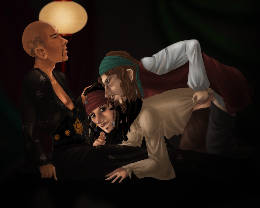 3boys anal gay group_sex hector_barbossa jack_sparrow male male_only multiple_boys pirate pirates_of_the_caribbean sao_feng tagme threesome yaoi