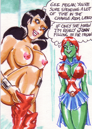 alien amazon dc_comics donna_troy green_martian green_skin joe_gravel m'gann_m'orzz martian miss_martian shower showering teen_titans wonder_girl wonder_woman_(series)