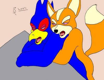 2002 anthro color falco_lombardi fox fox_mccloud fur furry furry_only furry_tail gay interspecies male male_only multiple_males no_humans nude open_eyes orange_fur pheasant raised_tail rave_roo side_view star_fox tail yaoi