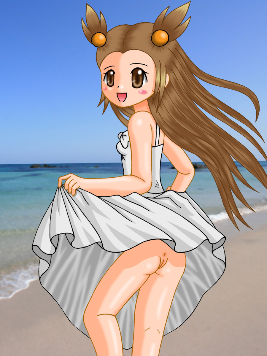 00s 1girls anus ass beach blush breasts brown_hair clothes color day e_ming female female_only gym_leader human jasmine_(pokemon) jasmine_(pokemon_gsc) light-skinned_female light_skin long_hair nintendo outdoors pokemon pokemon_gsc pussy solo standing vulva