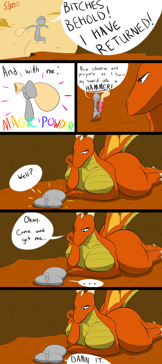 anthro bag balls big_breasts breasts comic dragon dragoness female full_color macro male penis powder slypon