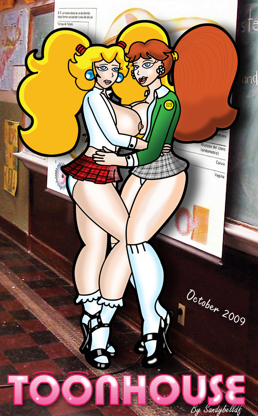 2009 female female_only high_heels human mario_(series) multiple_females multiple_girls nintendo playtoon princess_daisy princess_peach sandybelldf yuri