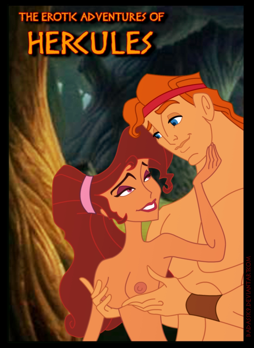 1boy 1girls badassk9 breast_grab brown_hair disney female hercules_(character) hercules_(disney) male megara muscle muscles nipples pecs romantic smile straight