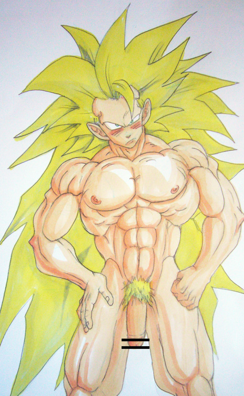 1boy censored dragon_ball dragon_ball_z male male_only penis pubic_hair solo son_goku super_saiyan_3