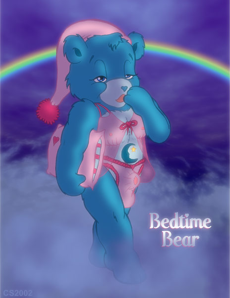 2002 anthro bear bedtime_bear blue_fur bulge bulge_through_clothing care_bear care_bears chris_sutor closed_eyes clouds crossdressing femboy furry girly male_only moon nighty panties pillow pjs rainbow see-through tagme yawning