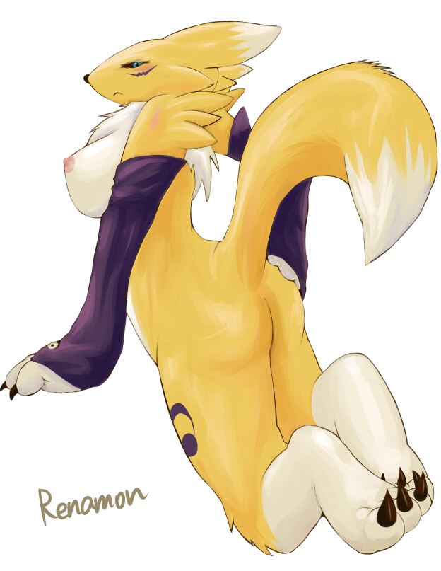 anthro ass breasts claws color digimon drawg_t female female_only fur furry nipples nude renamon solo tagme tail