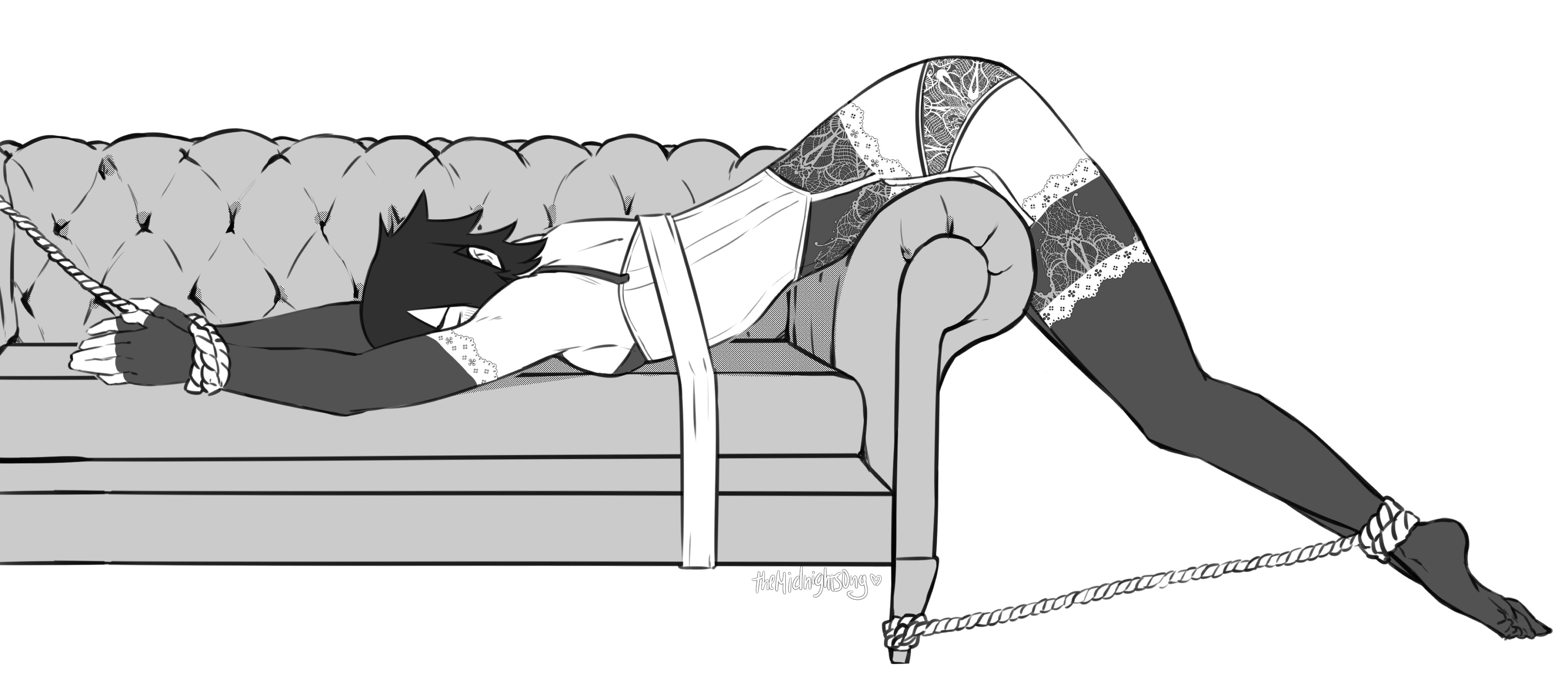 1boy, 1femboy, absurd res, absurd resolution, absurdres, androgynous, arched back, arm sleeves, armwear, bare shoulders, bare thighs, bdsm, bent over, bent over furniture, black and white, black bra, black hair, black legwear, black lingerie, black panties, black stockings, black thighhighs, black underwear, bondage, bondage gear, bra, closed eyes, couch, crossdressing, elbow gloves, femboy, femboy focus, feminine male, gay, gay male, girly, hi res, high resolution, highres, legwear, lingerie, long gloves, male, male focus, male only, male/male, malesub, monochrome, naruto, naruto (series), naruto shippuden, naruto: the last, panties, petite, petite body, petite femboy, petite male, restrained, restrained arms, restrained legs, restraints, rope, rope bondage, sasuke uchiha, shonen jump, shounen jump, shueisha, side view, sissification, sissy, sissyfication, sleeves, socks, sofa, soles, solo, solo femboy, solo focus, solo male, spiky hair, stockings, submissive male, themidnights0ng, thighhighs, tied hands, tied legs, tied up, trap, uchiha sasuke, underwear, very high resolution, weekly shonen jump, weekly shonen magazine, weekly shounen jump, yaoi