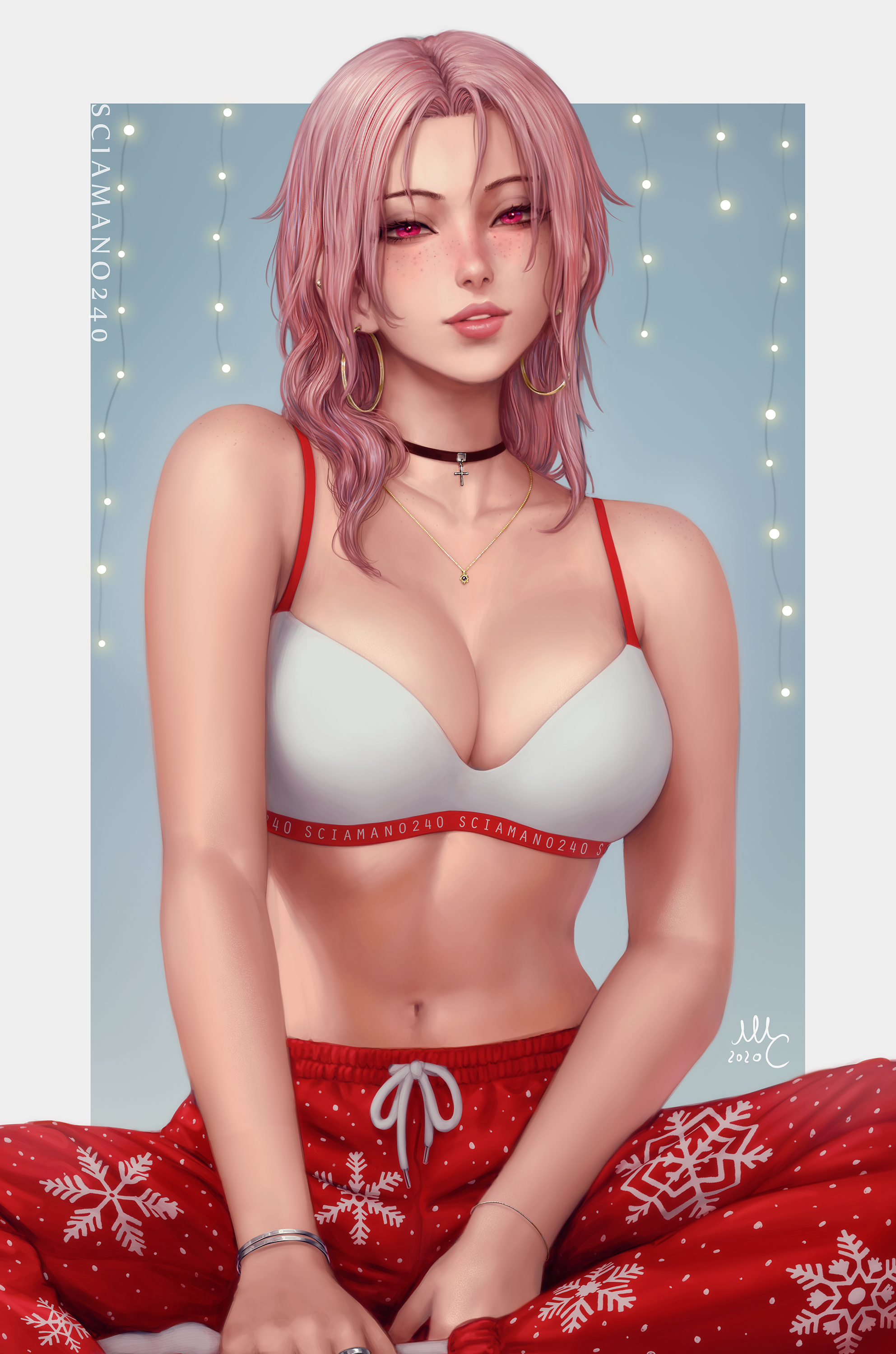 1girl, 1girls, big breasts, chloe (sciamano240), light skin, light-skinned female, long hair, looking at viewer, mirco cabbia, oc, original character, pink eyes, pink hair, sciamano240, smile, smiling, smiling at viewer, solo