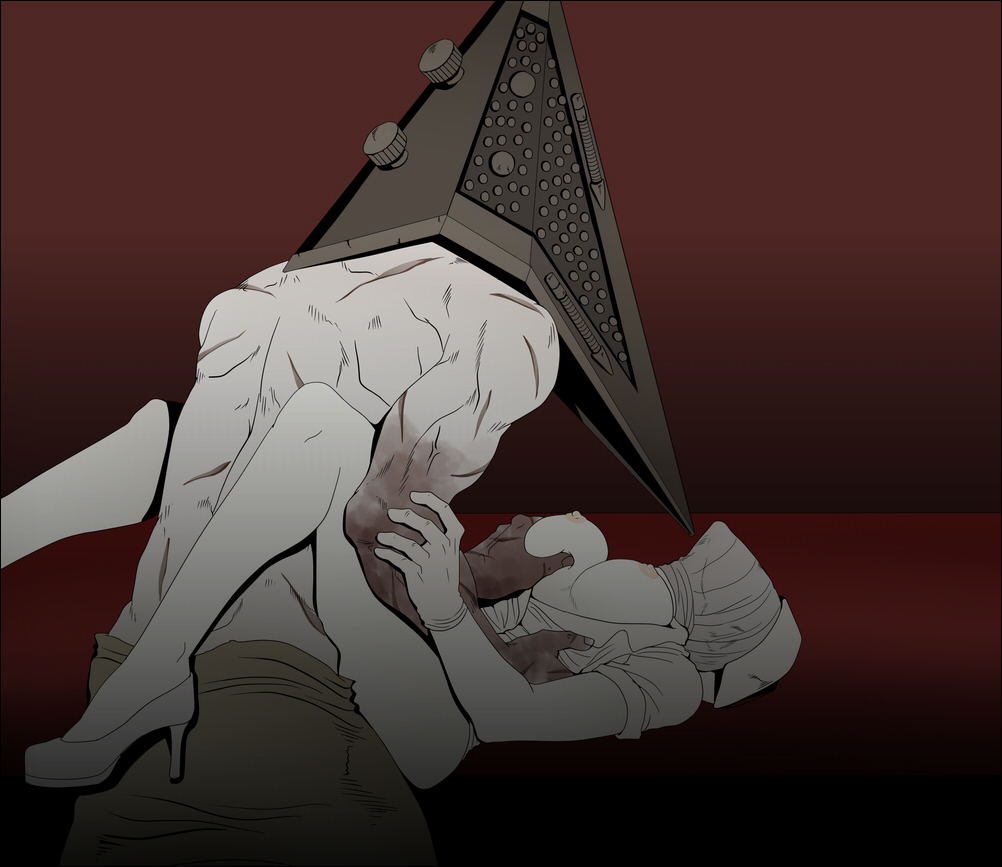 ambiguous_penetration breast_grab breasts female female_penetrated humanoid konami male male_penetrating monster muscular muscular_male nipples nurse_(silent_hill) penetration pyramid_head scar silent_hill silent_hill_(film) silent_hill_homecoming simple_background straight tagme