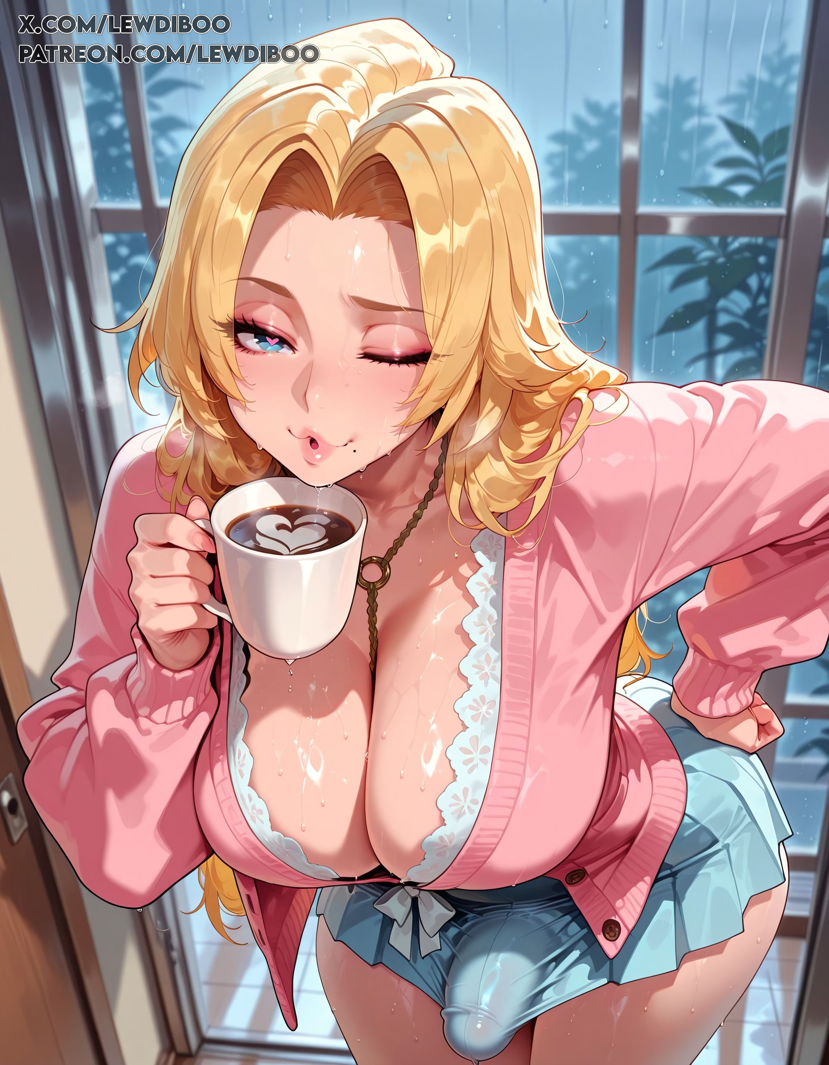 1futa, 1futanari, ai generated, balls, bangs, big balls, big penis, bleach, bleach: the thousand-year blood war, blonde, blonde hair, blue eyes, breasts, bulge, bulge through clothing, bulge under clothes, cock, erect penis, erection, fringe, futa only, futadom, futanari, ginger, ginger hair, huge balls, huge cock, huge penis, lewdiboo, matsumoto rangiku, nipples, orange hair, penis, posing, posing for the viewer, rangiku matsumoto, solo, solo focus, solo futa, sweat, sweatdrop, testicles, thighs, veiny, veiny penis