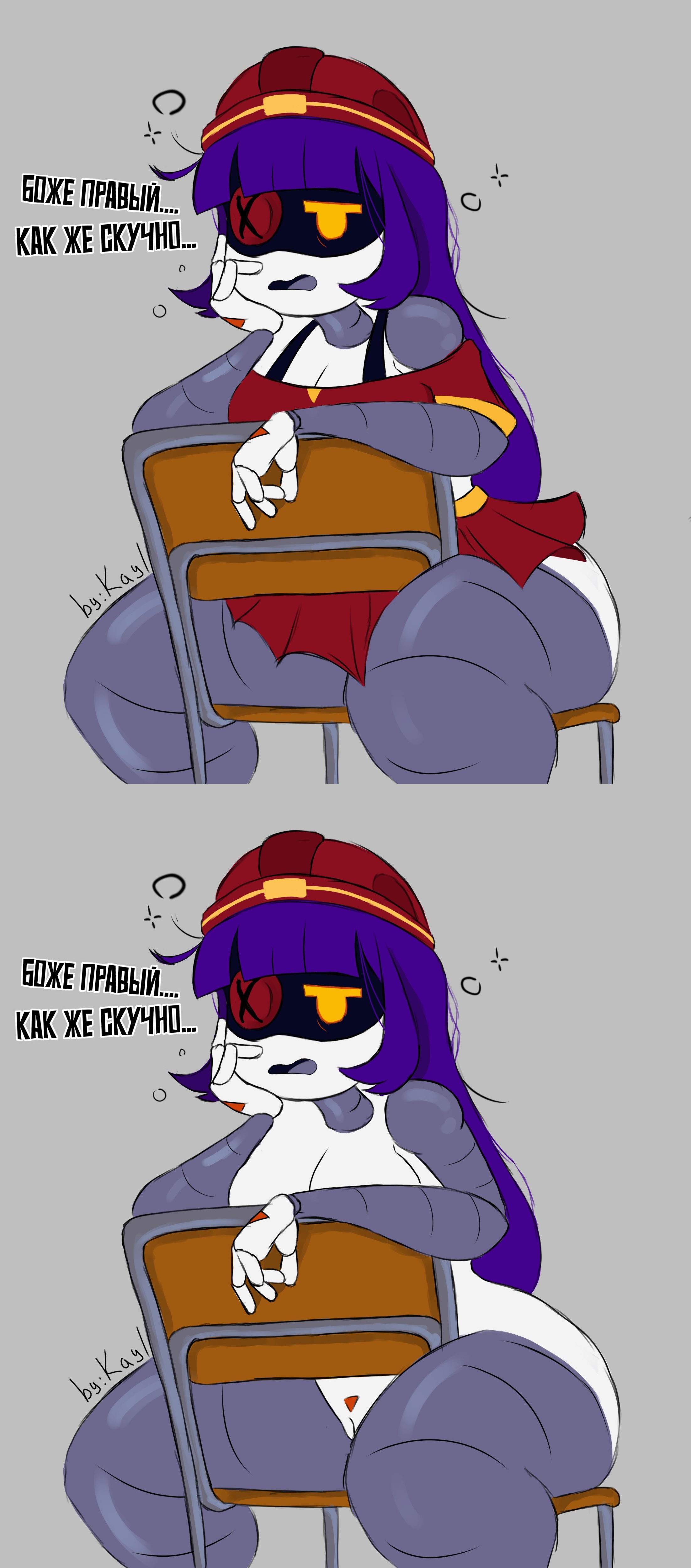 anthro, ass, big thighs, blush, breasts, casual nudity, classroom, dialogue, doll (murder drones), drone, female, female only, glitch productions, huge ass, huge thighs, kayl, long hair, looking at viewer, medium breasts, murder drones, naked, public, public exposure, public nudity, purple hair, pussy, robot, robot girl, russian text, school, schoolgirl, solo, tagme, talking to viewer, text, thick hips, thick thighs, thighs, white body, worker drone