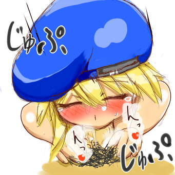 beret blazblue blonde_hair blush closed_eyes color fellatio female fuyu_sato hat lowres noel_vermillion oral penis short_hair solo uncensored