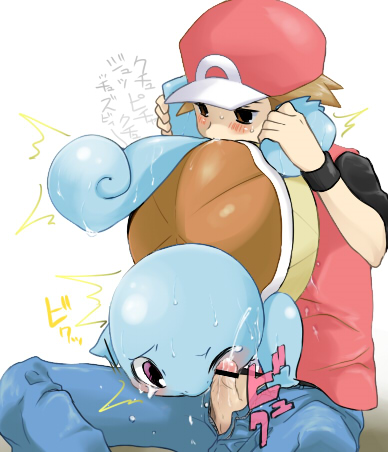 69 agemono cum furry human nintendo oral penis pokemon pokemon_rgby pokemon_trainer pokephilia red_(pokemon) smooth_skin squirtle tears wink