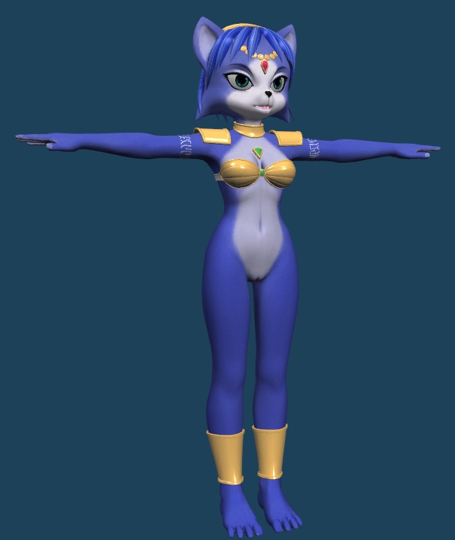 3d anthro black_nose blue_fur blue_hair bottomless bra breasts canine clothes color covered_breasts female female_only fox front_view fur furry furry_breasts furry_ears green_eyes hair krystal mammal open_eyes open_mouth pointy_ears short_hair solo standing star_fox underwear vixen_tamer white_fur