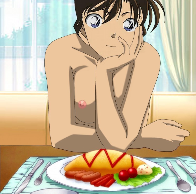 breasts casual_nudity detective_conan female female_only food human nipples nude ran_mouri sitting solo tagme wide-set_eyes