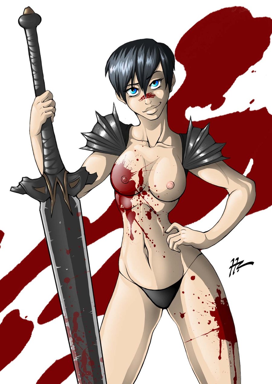 blunt_katana dragon_age dragon_age_2 female female_protagonist femhawke hawke topless