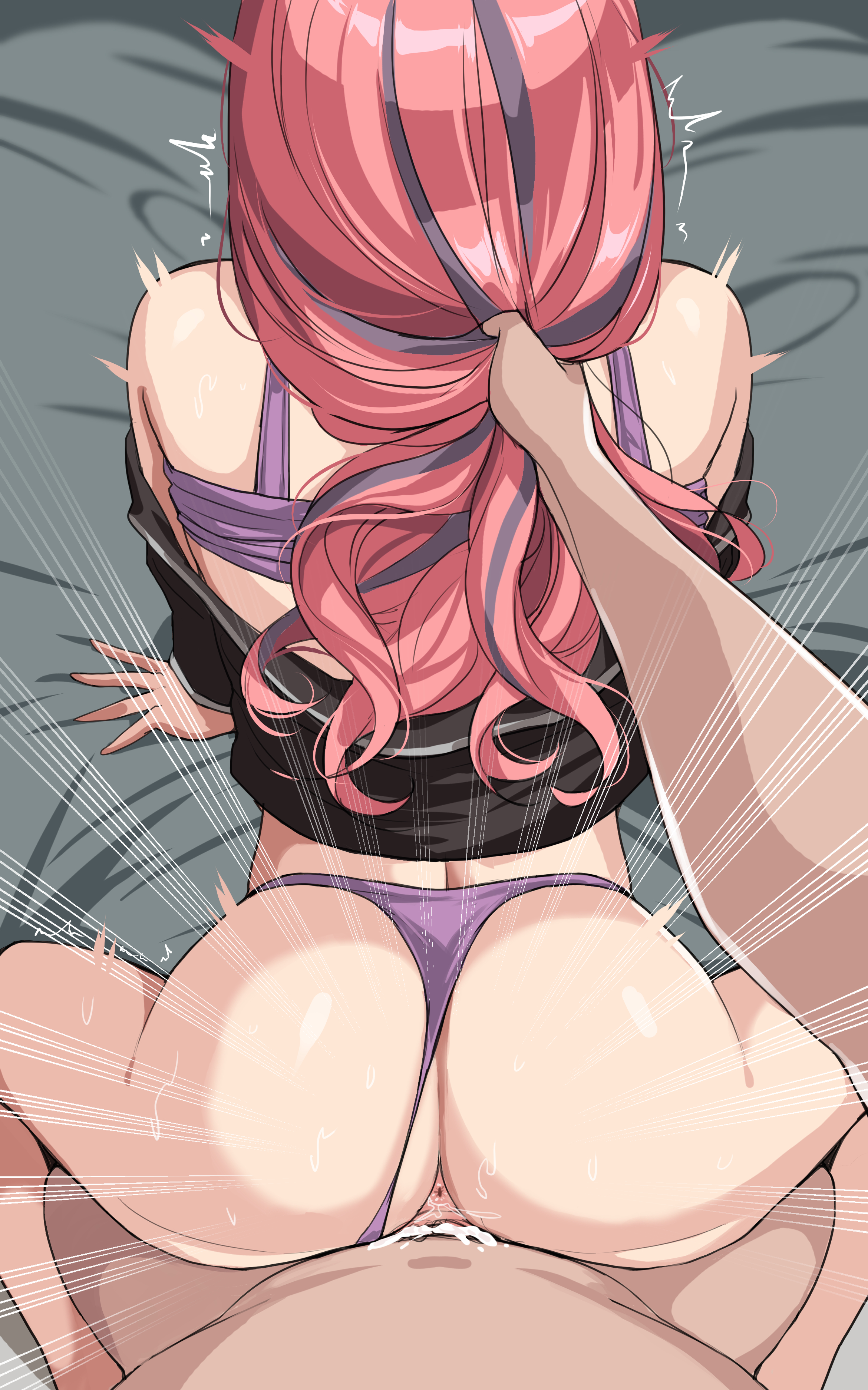 1boy, 1girls, areolae, ass, azur lane, breasts, bremerton (azur lane), cum, cum in pussy, doggy style, drogod (artist), female, from behind, hair grab, hair pull, huge breasts, large ass, large breasts, light skin, light-skinned female, long hair, male, male pov, nipples, panties, panties aside, penis, pink eyes, pink hair, pov, pussy, sex, sex from behind, smile, thick thighs, uncensored, underwear, wide hips