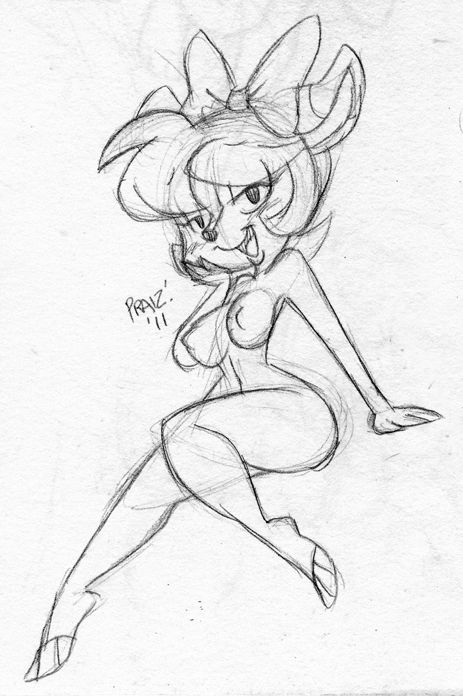 2011 anthro bonkers breasts deer disney fawn_deer female female_only monochrome nipples nude pose praiz rough_sketch sitting smile solo tagme toony