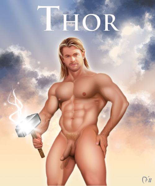 1boy abs avengers celebrity chris_hemsworth human human_only light-skinned_male light_skin male male_only marvel mjolnir muscle nude penis realistic solo tagme thor_(marvel) thor_(series)