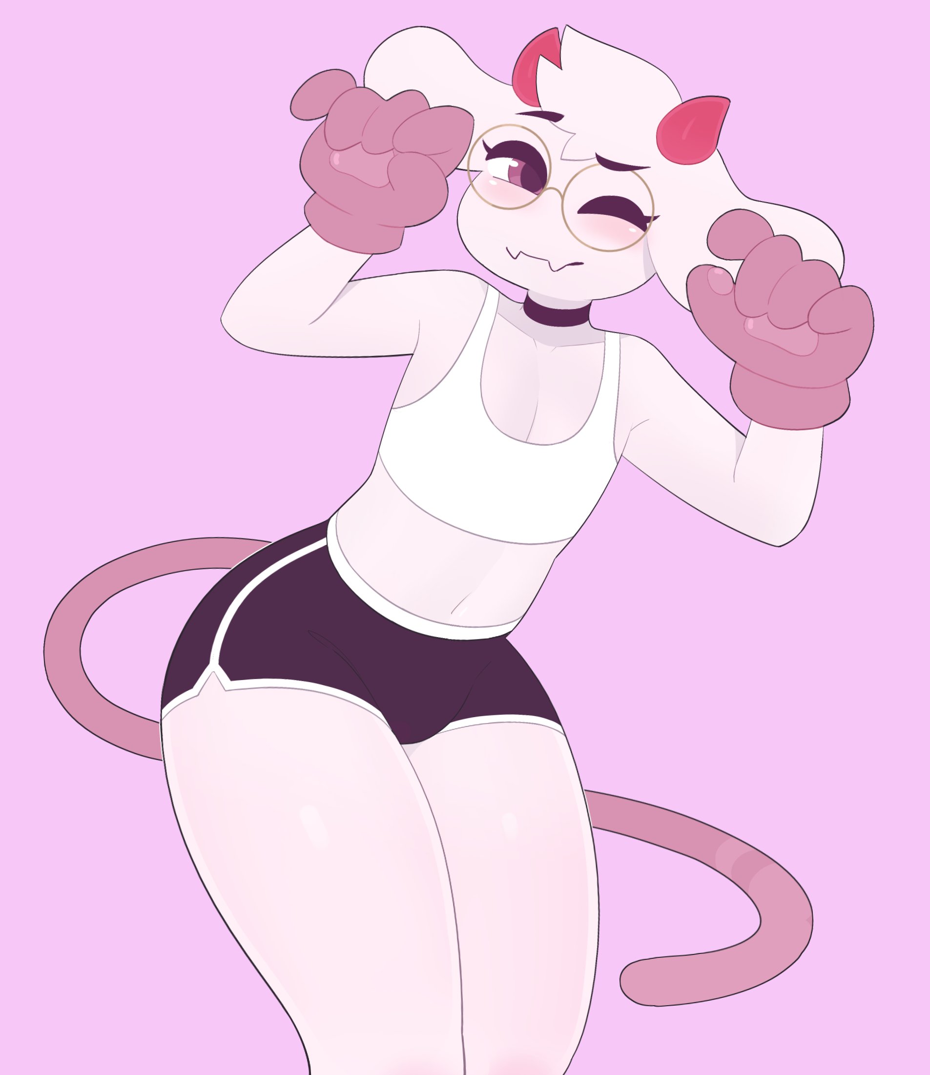 1boy, 2025, 2d, 2d (artwork), adorable, annoyed, anthro, ass, ass focus, back view, bedroom eyes, bovid, bovine, bulge, crossdressing, deltarune, exqmaster, femboy, femboy only, fluffy, front view, fur, furry, furry male, furry only, gay, glasses, heart, horns, jean shorts, looking at ass, looking at own butt, looking down, male, male only, panties, pink background, putting clothes on, putting on pants, ralsei, ralsei with white fur, shirt, simple background, solo, solo femboy, striped panties, struggling to fit, thick thighs, thighhighs, thighs, tight clothing, undertale (series), white fur