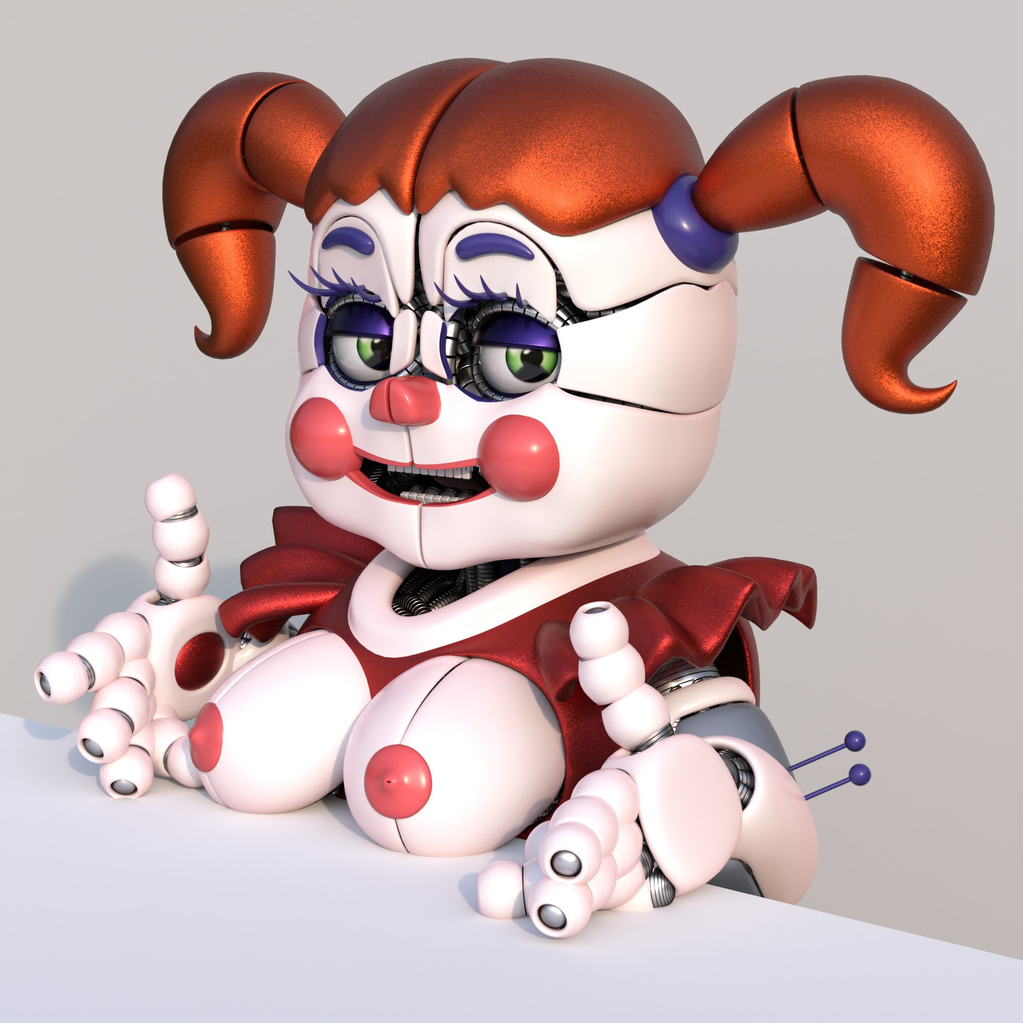 3d, baby (fnafsl), breasts, circus baby, circus baby (fnaf), circus baby (original), clown, clown girl, fair argument but..., five nights at freddy's, five nights at freddy's: sister location, green eyes, meme, robot, robot girl, solo