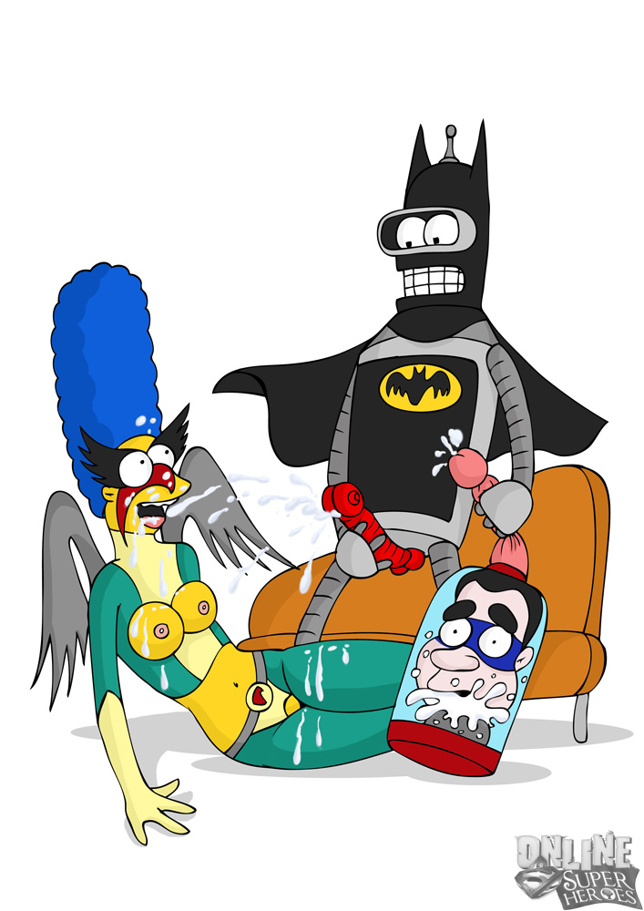 batman_(cosplay) bender_bending_rodriguez breasts crossover female futurama human male marge_simpson online_superheroes richard_nixon robot straight the_simpsons