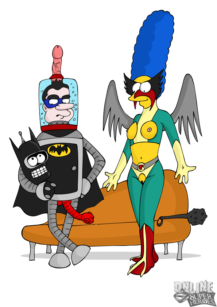 batman_(cosplay) bender_bending_rodriguez breasts crossover female futurama marge_simpson online_superheroes richard_nixon robot the_simpsons