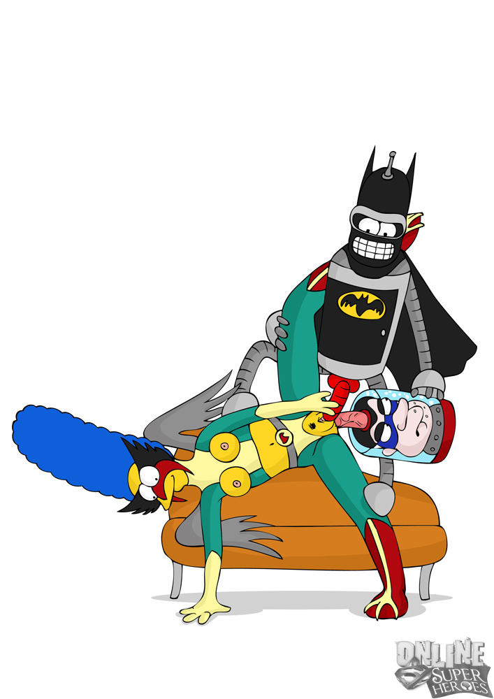 batman_(cosplay) bender_bending_rodriguez breasts crossover female futurama human male marge_simpson online_superheroes richard_nixon robot straight the_simpsons