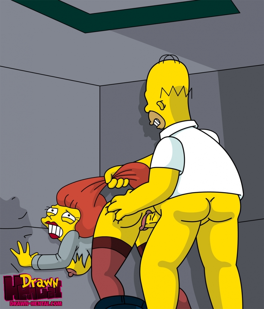 ass breasts clothes color drawn-hentai female homer_simpson human indoors insertion male mindy_simmons nipples penis sex standing straight tagme the_simpsons topless vulva yellow_skin