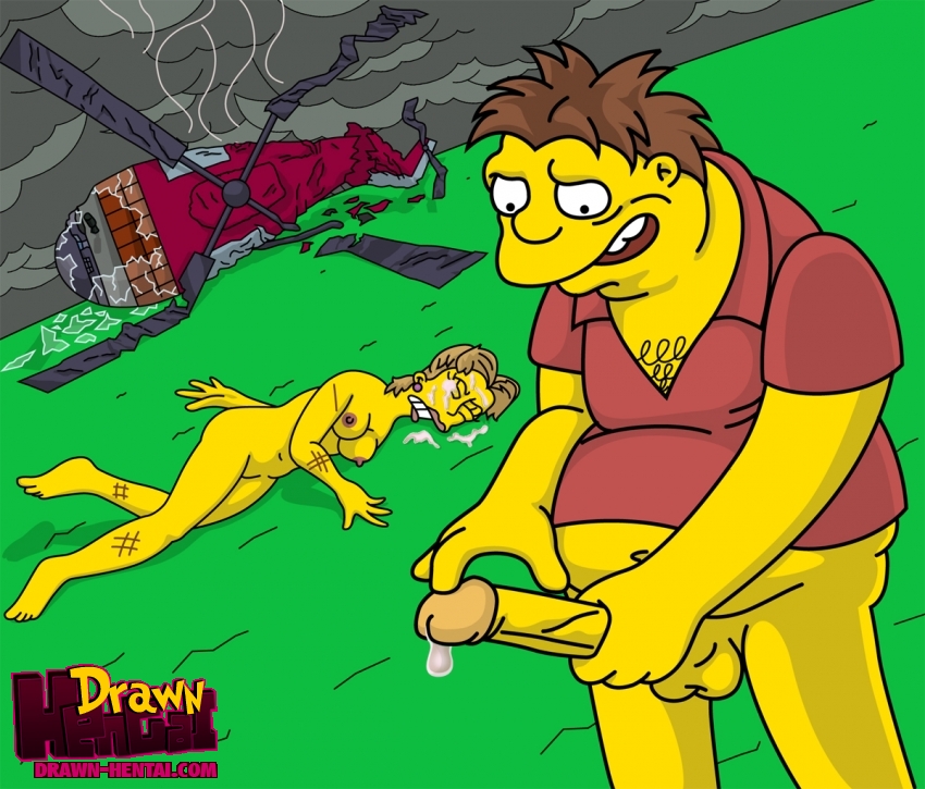 after_sex barney_gumble chloe_talbot clothes color cum drawn-hentai female grass helicopter human male nude outdoors penis straight tagme testicles the_simpsons yellow_skin