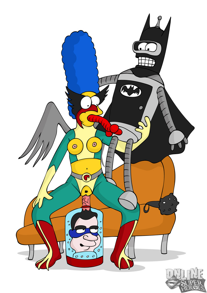 batman_(cosplay) bender_bending_rodriguez breasts crossover female futurama human male marge_simpson online_superheroes richard_nixon robot straight the_simpsons