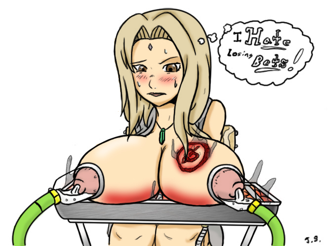 blonde_hair branded branding_mark clothing cooking_vore female female_only gynophagia huge_breasts human jim_sugomi lactation milk milking_machine naruto solo tagme tsunade