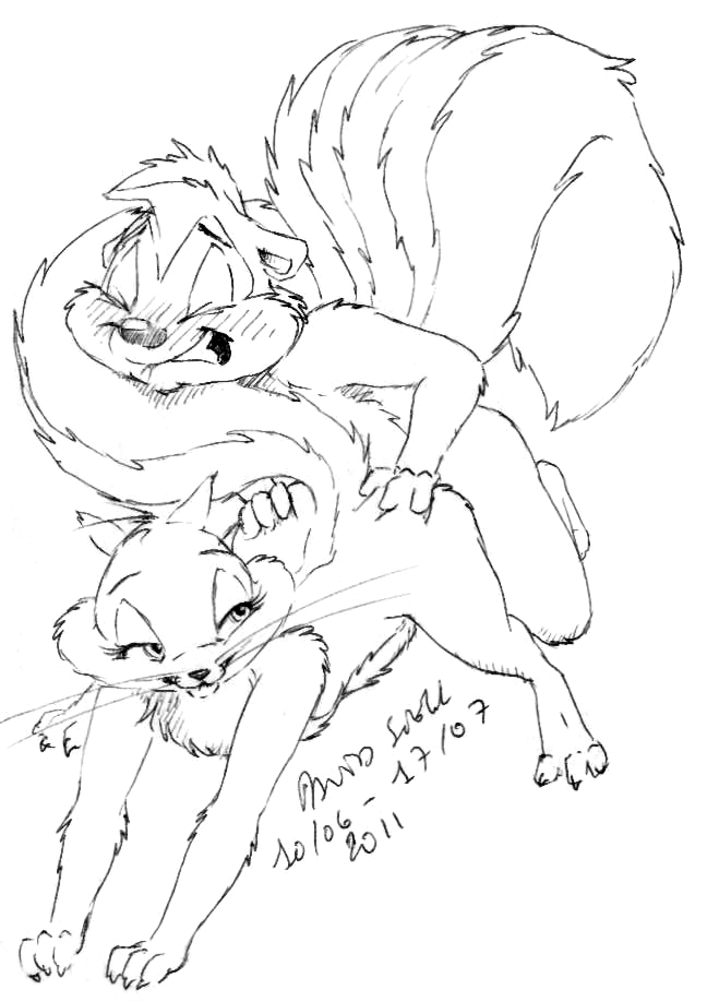 2006 2007 2011 anthro asthexiancal cat claws doggy_style feline female fur interspecies looney_tunes male mammal monochrome nude penelope_pussycat pepe_le_pew sex skunk smooth_fur straight tagme tail whiskers