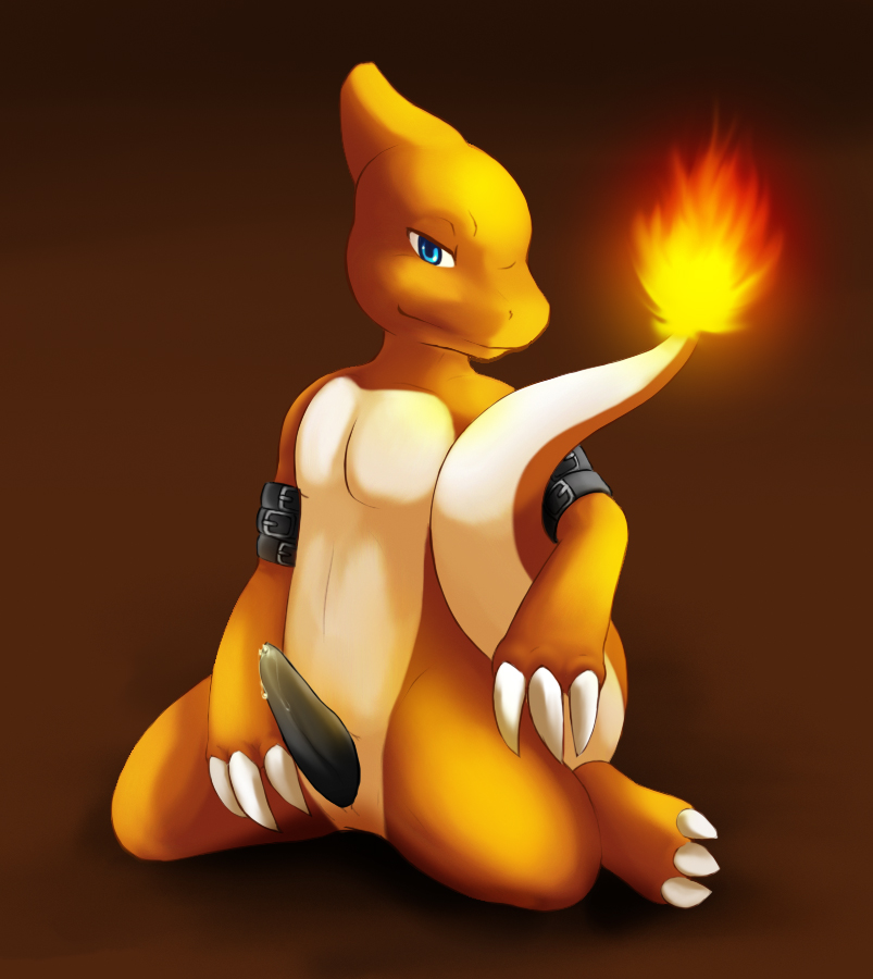 charmeleon color darkmirage erect_penis erection fire front_view kneeling male male_only nintendo nude penis pokemon precum solo tagme tail tail_fire