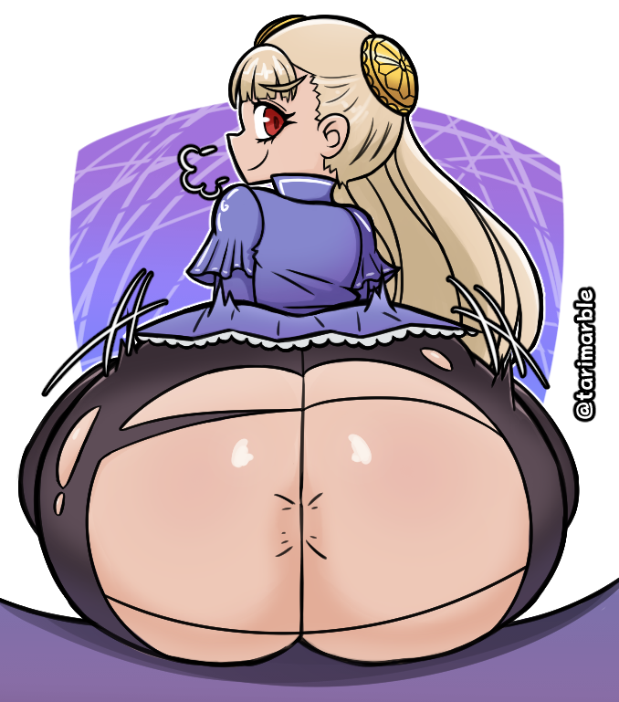2d, anus, ass, bubble butt, female, female focus, female only, ingrid (capcom), long hair, pantyhose, rear view, ripped pantyhose, sitting, street fighter, tagme, tarimarble, torn pantyhose, wide hips