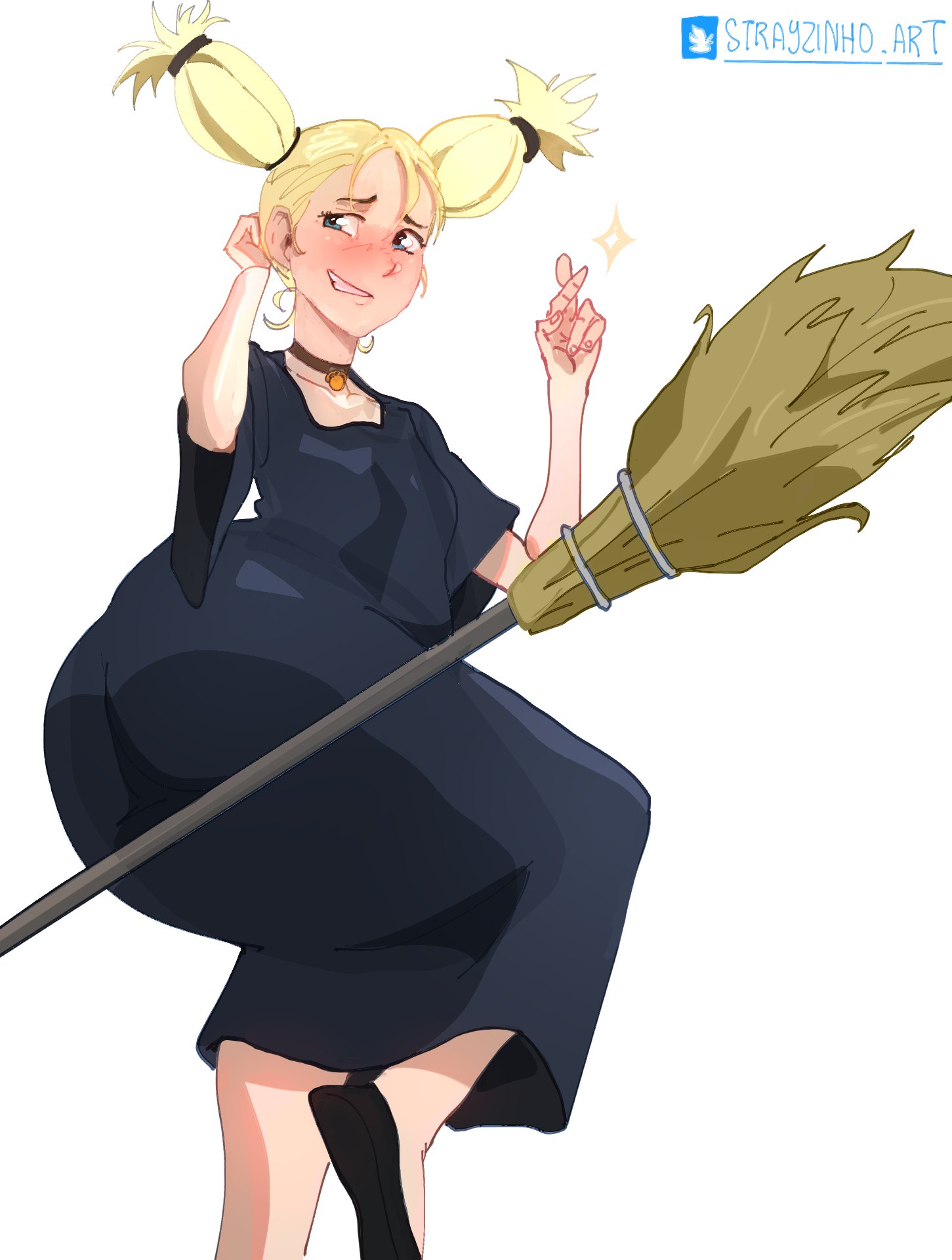 1girls, ass, big ass, big butt, blonde hair, blue eyes, broom, bubble butt, butt, dat ass, dress, fat ass, female, female only, jujutsu kaisen, large ass, nishimiya momo, riding broom, solo, strayzinhoart, twintails, witch, witch broom