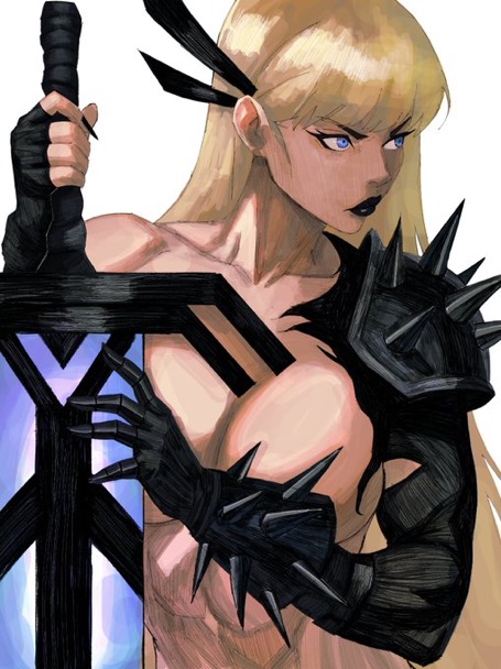 1girls, 2026, 2d, 2d (artwork), bangs, big breasts, black lipstick, black nails, blonde hair, blue eyes, boobs, breasts, female, female only, heroine, hex mamaniac, hi res, light skin, light-skinned female, long hair, long nails, magik (illyana rasputin), magik (marvel rivals), marvel, marvel cinematic universe, marvel comics, marvel rivals, nail polish, simple background, sketch, solo, solo female, superheroine, sword, white background, x-men