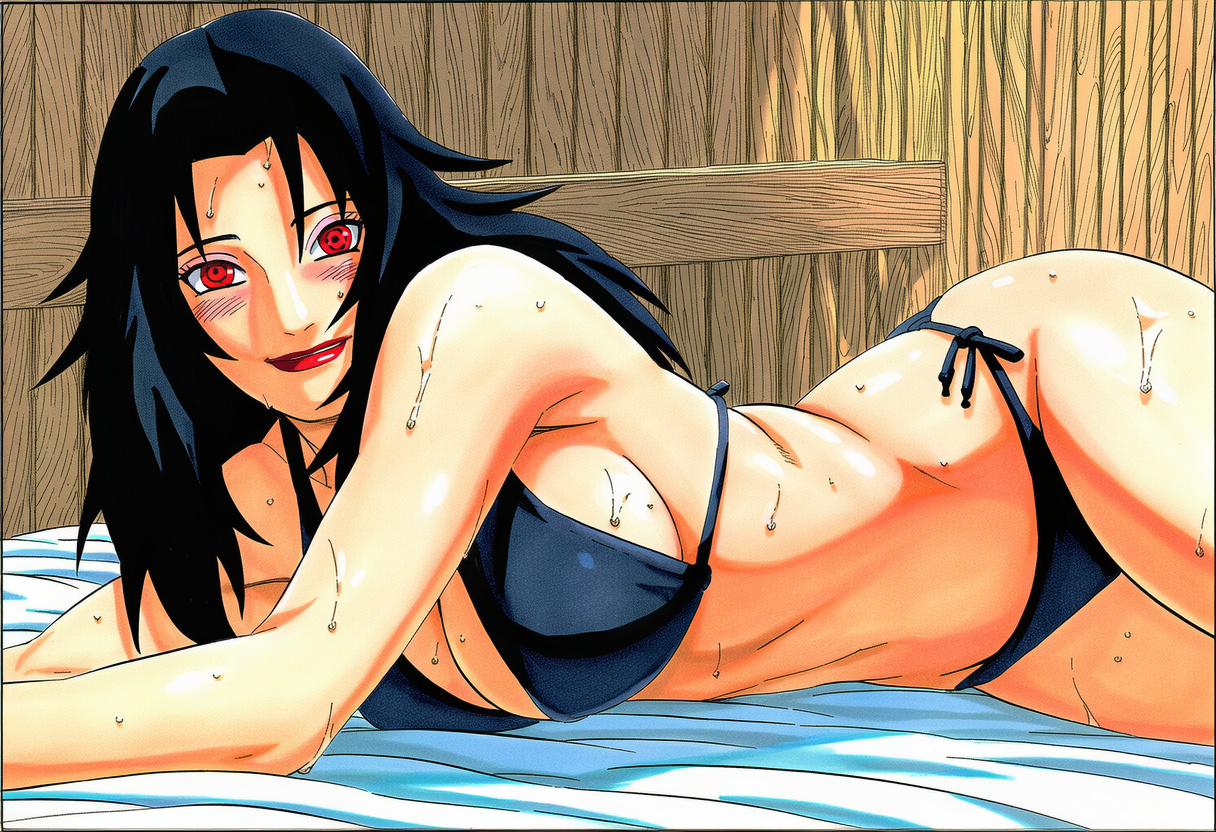 1girls, accurate art style, ai generated, bandages, barely clothed, black hair, bra, breast focus, breasts, clothing, exposed breasts, female, female focus, female only, functionally nude, headband, high resolution, konohagakure symbol, kurenai yuhi, linwin, lipstick, lying on bed, lying on side, makeup, manga style, masashi kishimoto style, mature female, milf, mostly clothed, naruto, naruto (series), naruto shippuden, oppai, panties, pinup, plain background, presenting, presenting breasts, red eyes, showing breasts, simple background, solo, solo focus, topless, tube top, uncensored, undressing, upper body