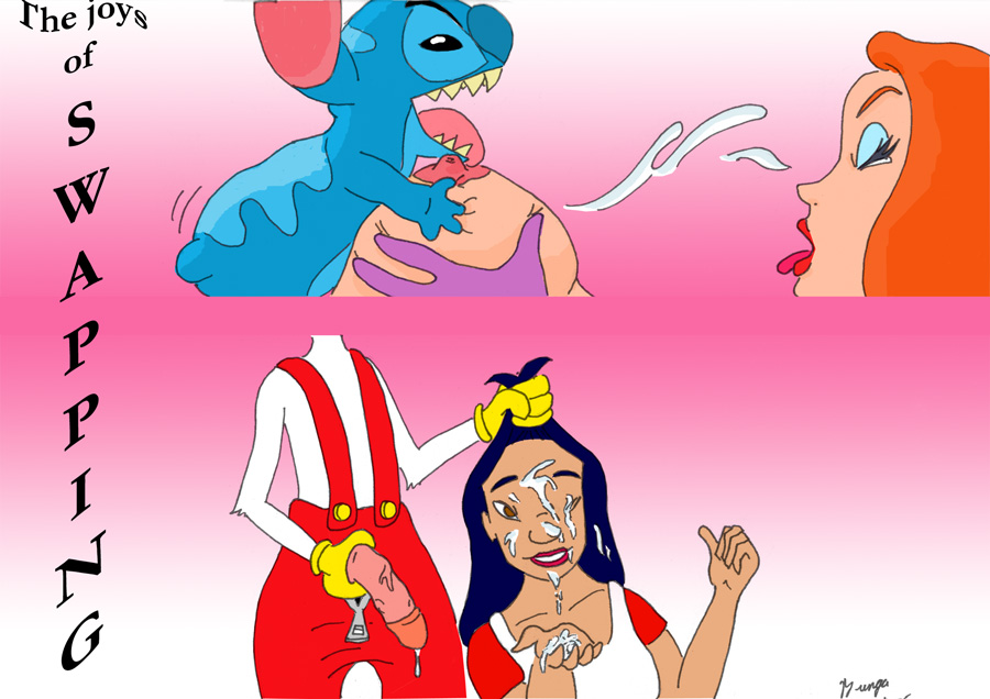 2boys 2girls bungakawa2000 crossover dark-skinned_female dark_skin disney erect_penis experiment_(species) female human jessica_rabbit lilo_and_stitch male nani_pelekai nipples penis roger_rabbit stitch straight swingers who_framed_roger_rabbit