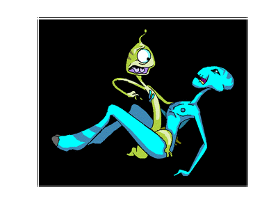 1boy 1boy1girl 1girls alien alien_girl alien_only black_background blue_skin cyclops disney duo female flat_chest grand_councilwoman green_skin interspecies lilo_and_stitch male male/female nevuela nipples open_mouth pleakley sex smile straight